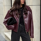 Celeste Women’s Faux Leather Bomber Jacket – Oversized Zip-Up Casual Coat