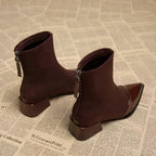 Grace Women’s Ankle Boots – Suede Block Heel Boots with Glossy Patent Details