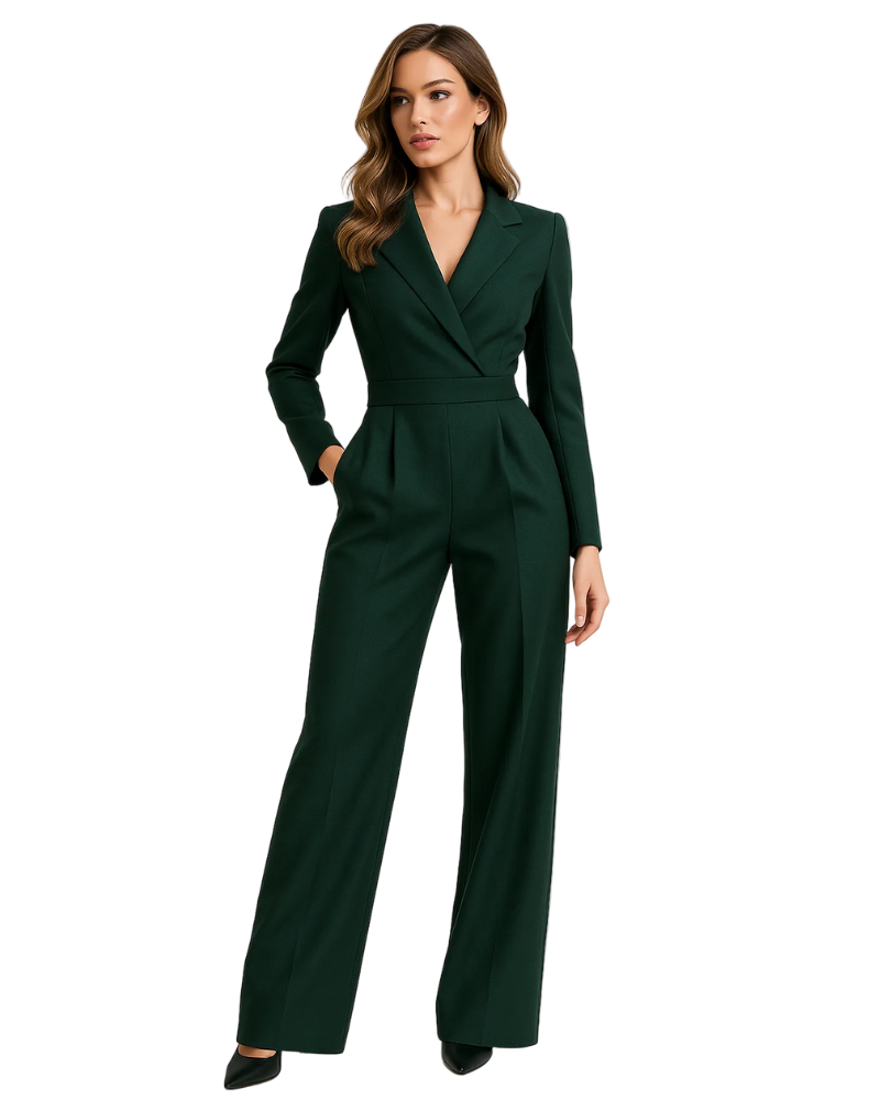 Eleyna Women’s Blazer Jumpsuit – Wide Leg V-Neck Elegant Evening Playsuit