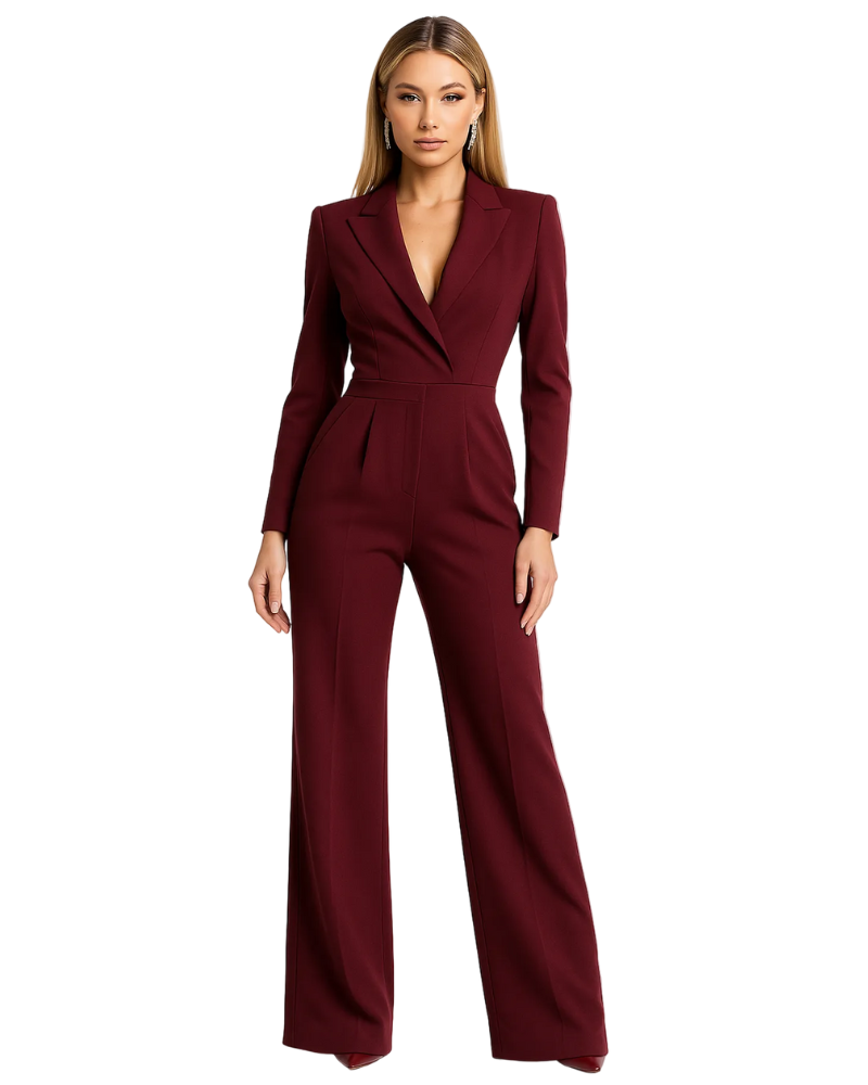 Eleyna Women’s Blazer Jumpsuit – Wide Leg V-Neck Elegant Evening Playsuit