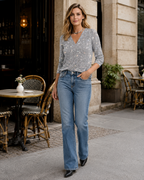 Zane Women’s Glitter V-Neck Blouse – Elegant Long Sleeve Chic Party Top