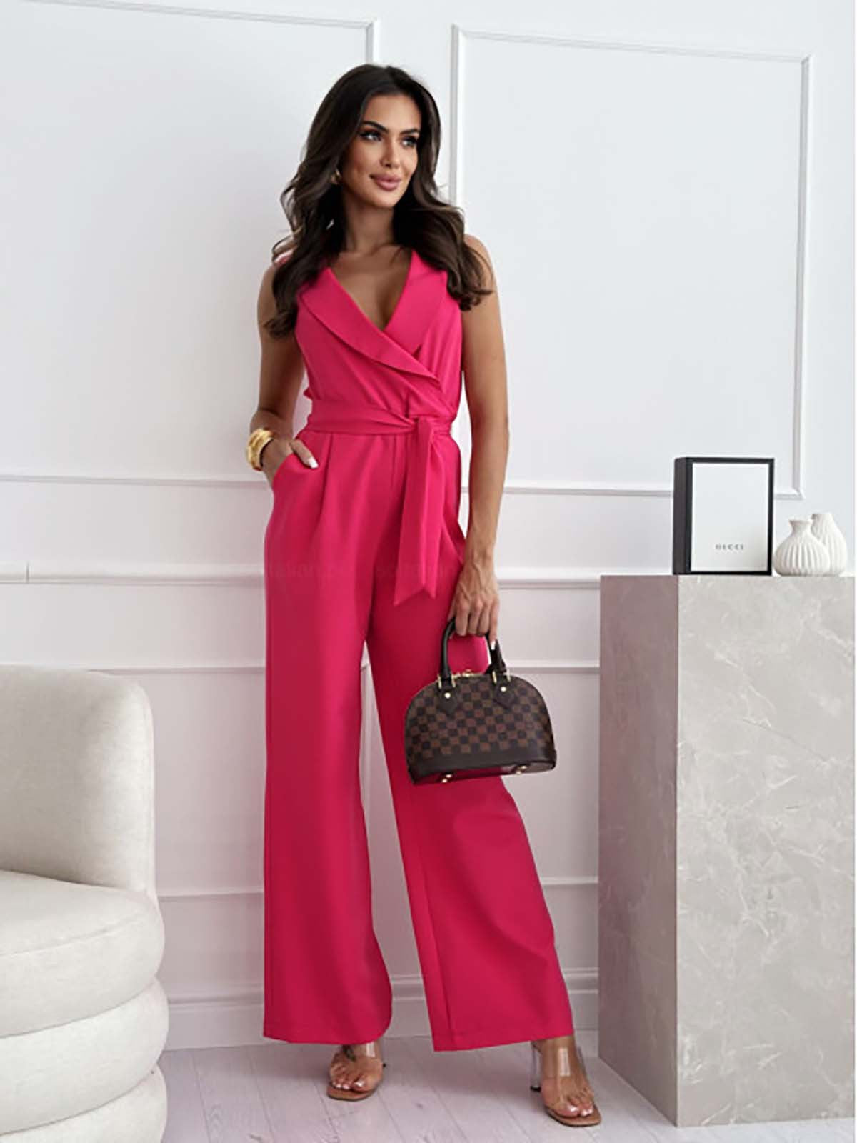 Giuliana Women’s Sleeveless Jumpsuit – Elegant Tailored Fit with Flowy Wide-Leg Design