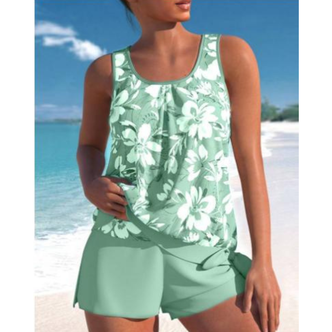 Adalina Women’s Floral Tankini – Two-Piece Swimwear with Shorts & Stretch Fit