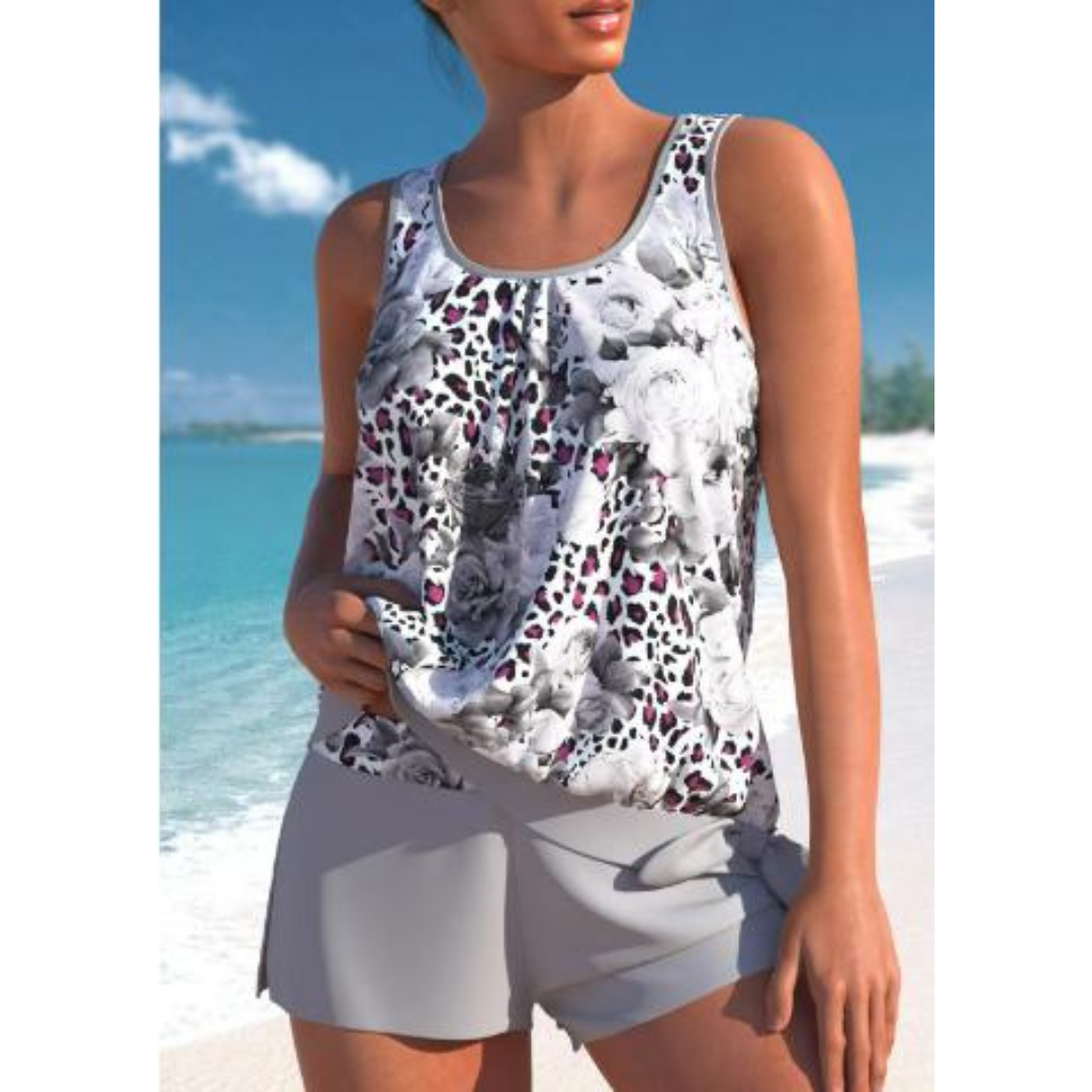 Adalina Women’s Floral Tankini – Two-Piece Swimwear with Shorts & Stretch Fit