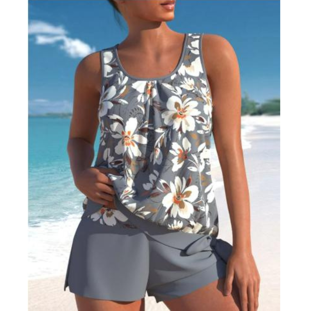 Adalina Women’s Floral Tankini – Two-Piece Swimwear with Shorts & Stretch Fit