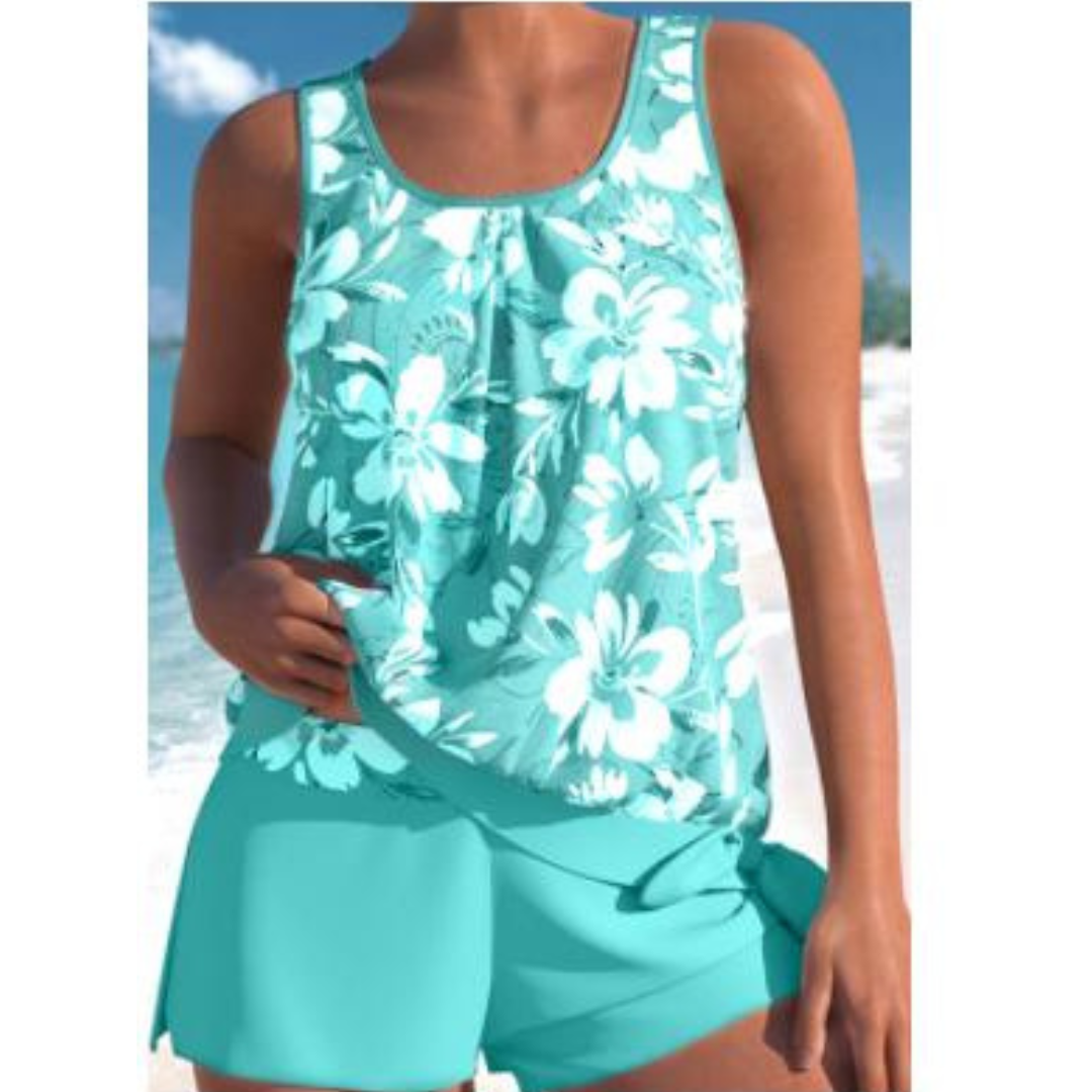 Adalina Women’s Floral Tankini – Two-Piece Swimwear with Shorts & Stretch Fit