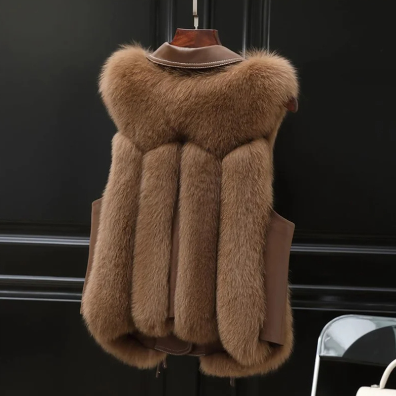 Dilara Women’s Faux Fur Gilet – Luxury Oversized Waist-Tie Winter Waistcoat