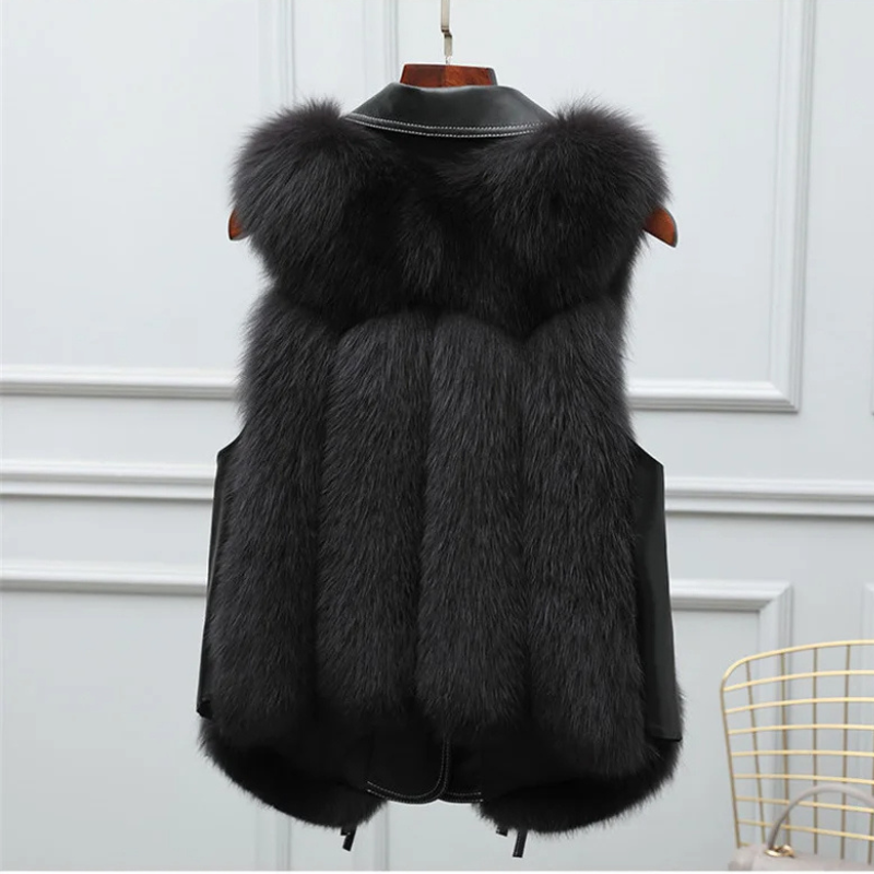 Dilara Women’s Faux Fur Gilet – Luxury Oversized Waist-Tie Winter Waistcoat