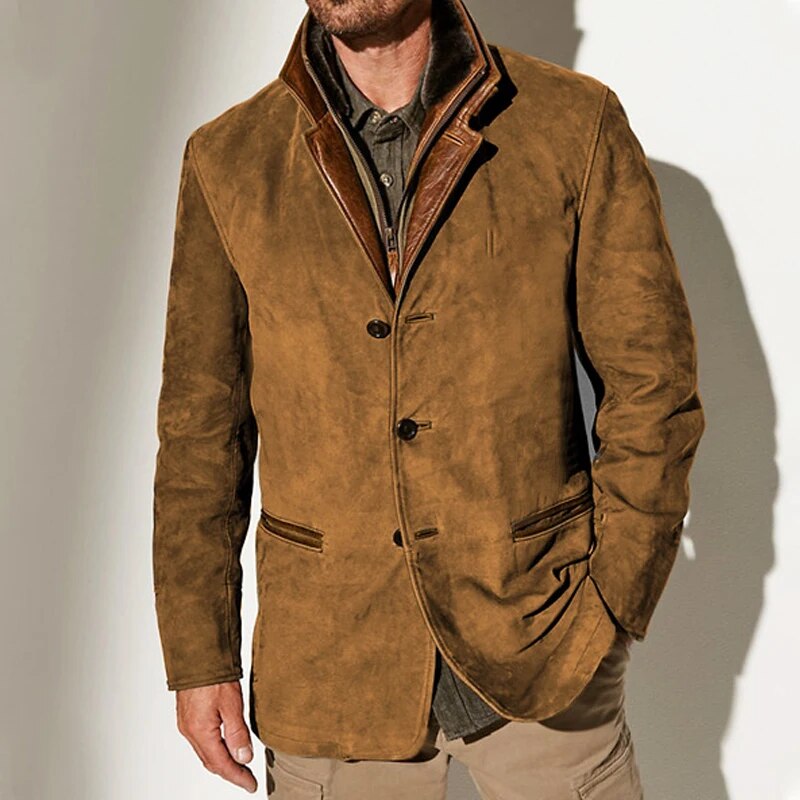 Aaron Men’s Vintage Jacket – Retro Chic Casual Coat with Soft Lining & Leather Details