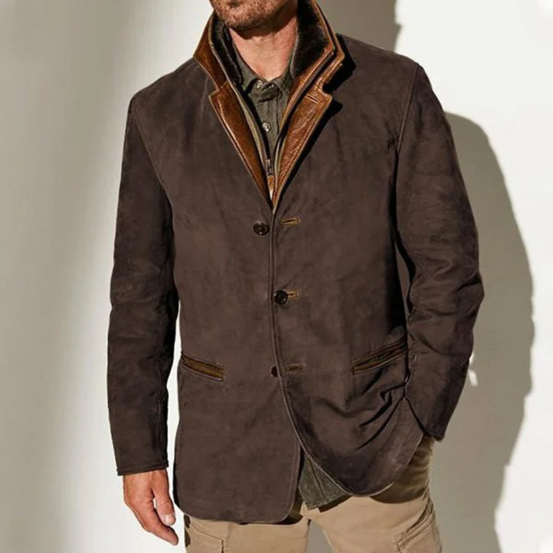 Aaron Men’s Vintage Jacket – Retro Chic Casual Coat with Soft Lining & Leather Details