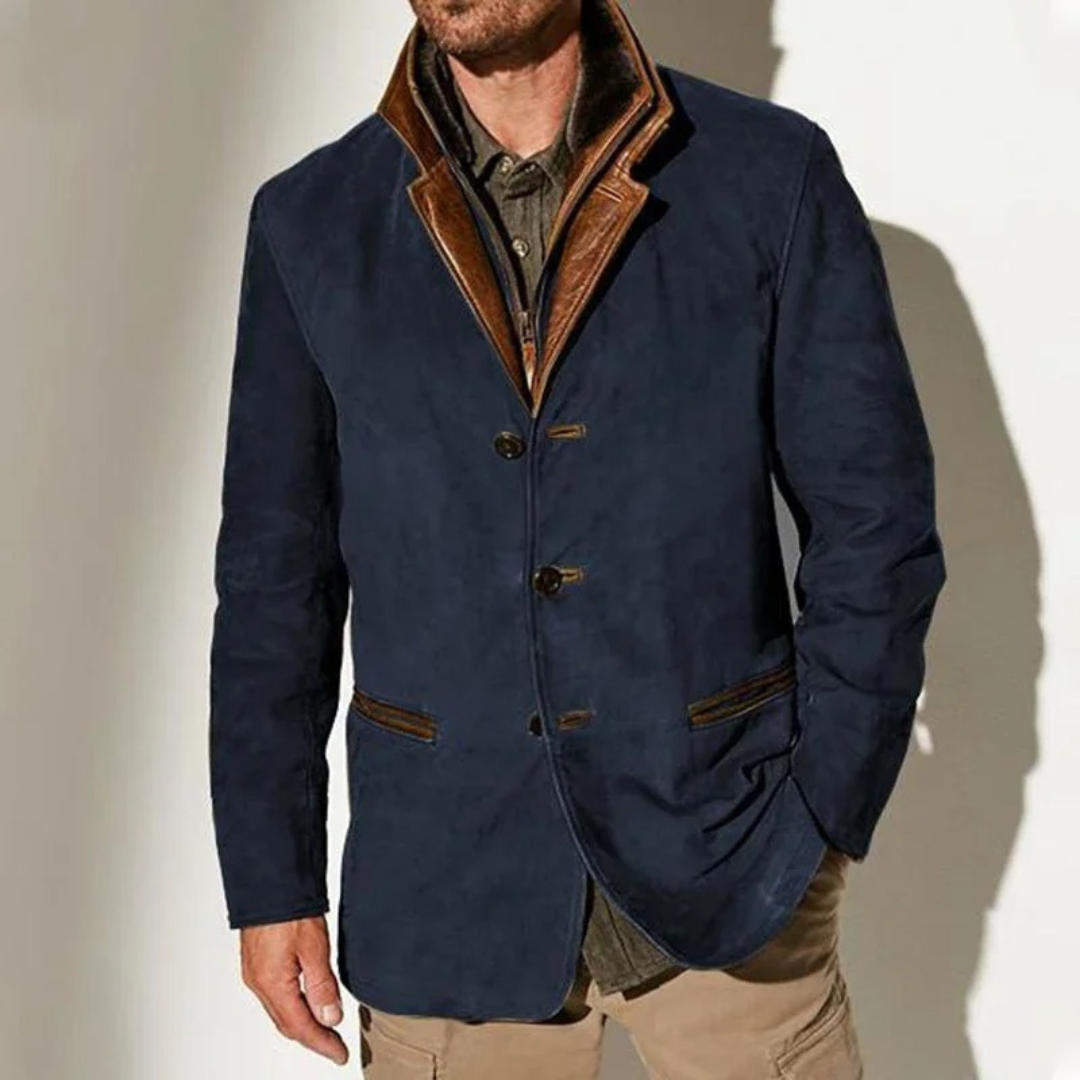 Aaron Men’s Vintage Jacket – Retro Chic Casual Coat with Soft Lining & Leather Details