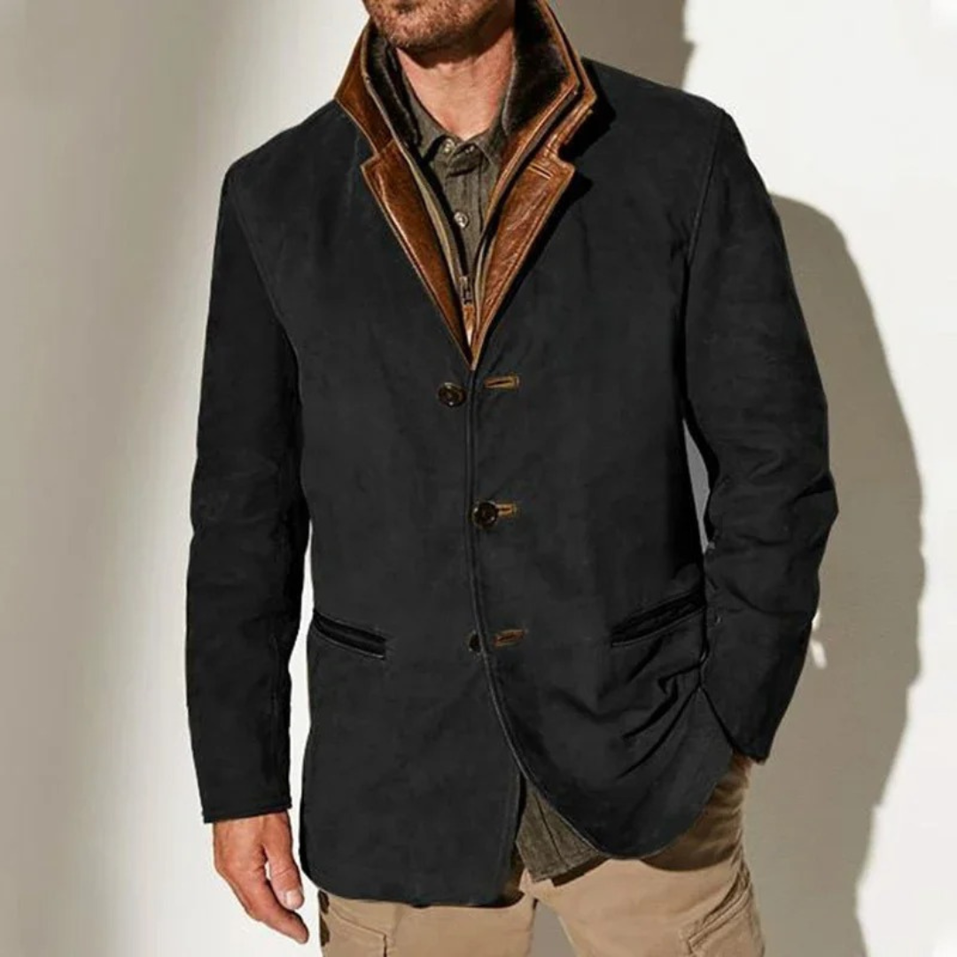 Aaron Men’s Vintage Jacket – Retro Chic Casual Coat with Soft Lining & Leather Details