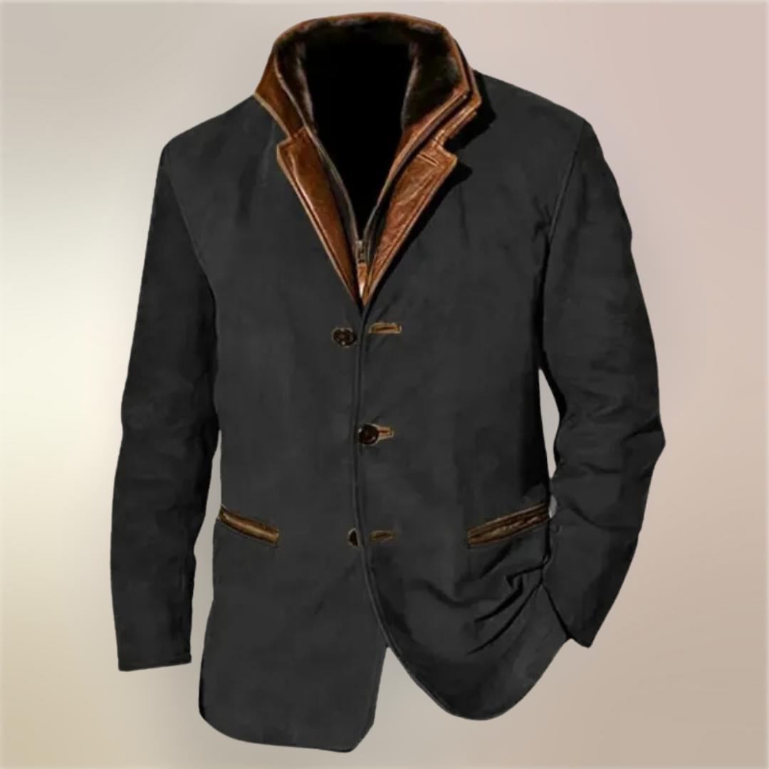 Aaron Men’s Vintage Jacket – Retro Chic Casual Coat with Soft Lining & Leather Details