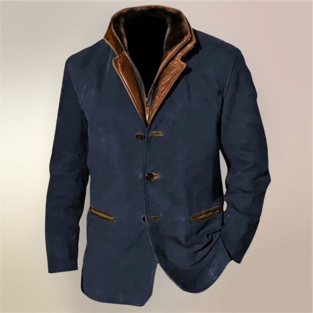 Aaron Men’s Vintage Jacket – Retro Chic Casual Coat with Soft Lining & Leather Details