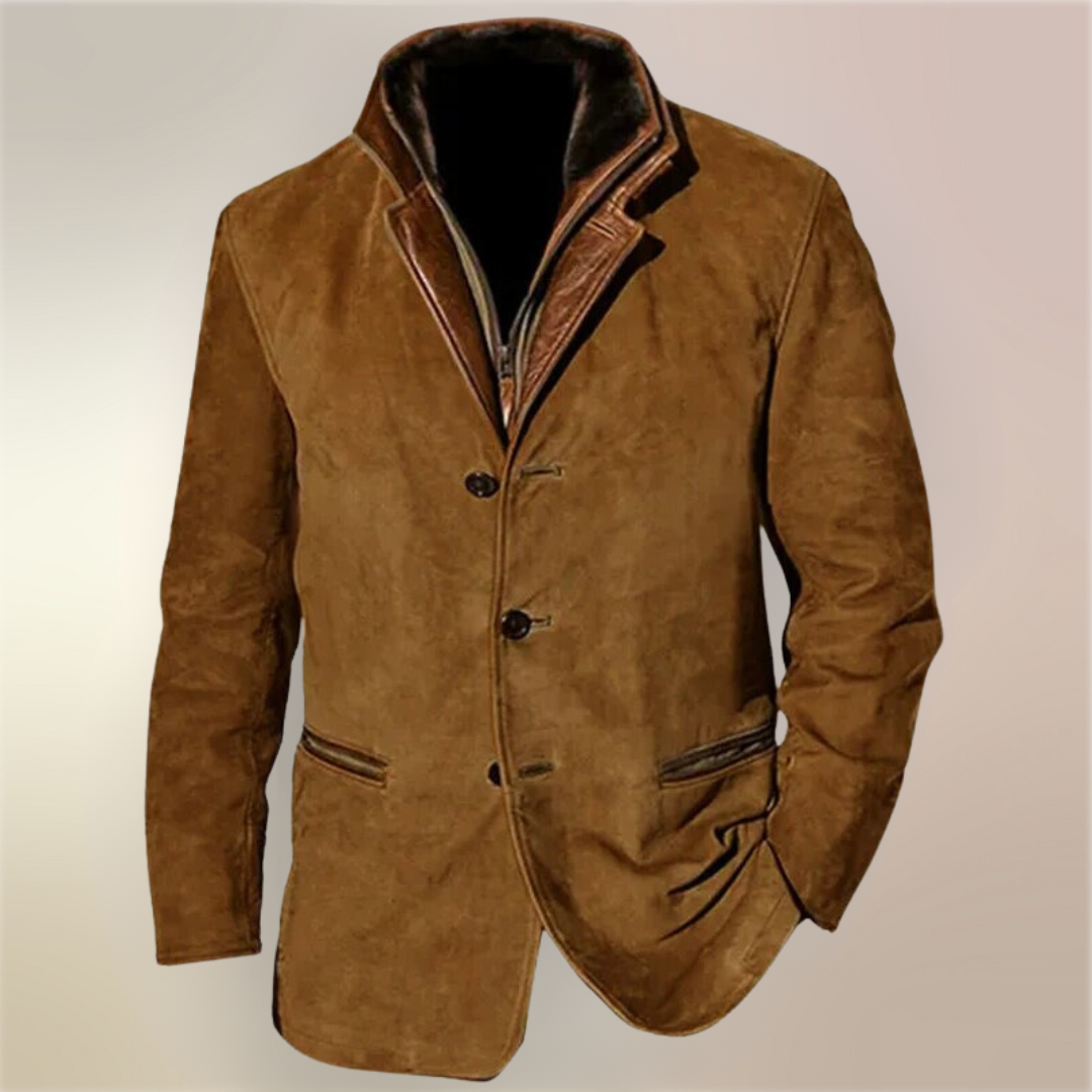 Aaron Men’s Vintage Jacket – Retro Chic Casual Coat with Soft Lining & Leather Details