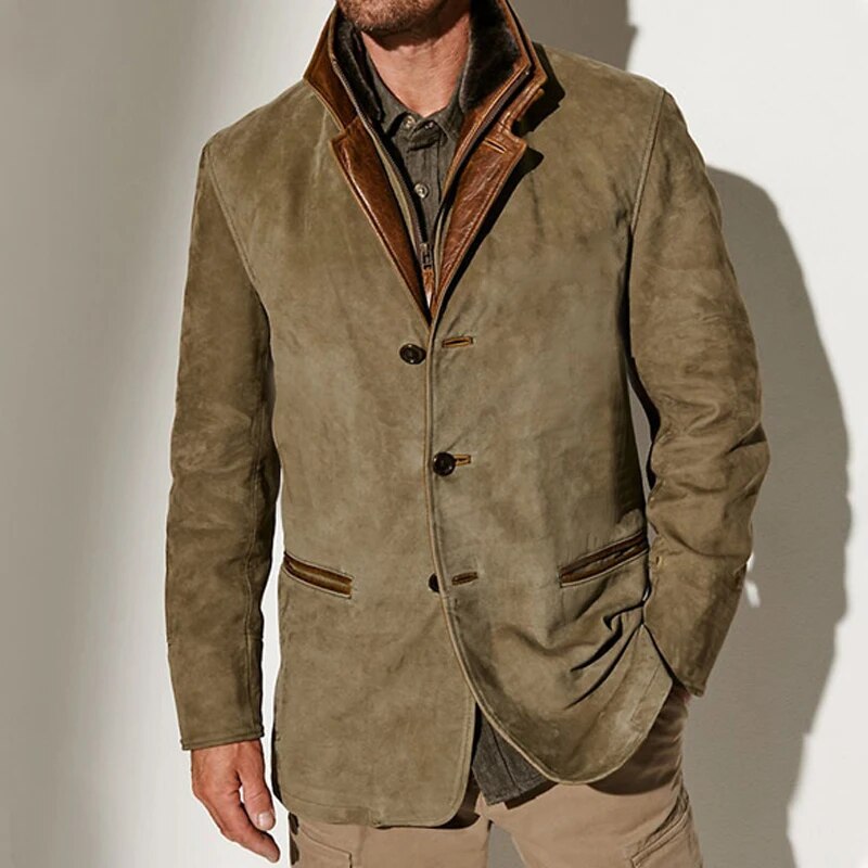 Aaron Men’s Vintage Jacket – Retro Chic Casual Coat with Soft Lining & Leather Details