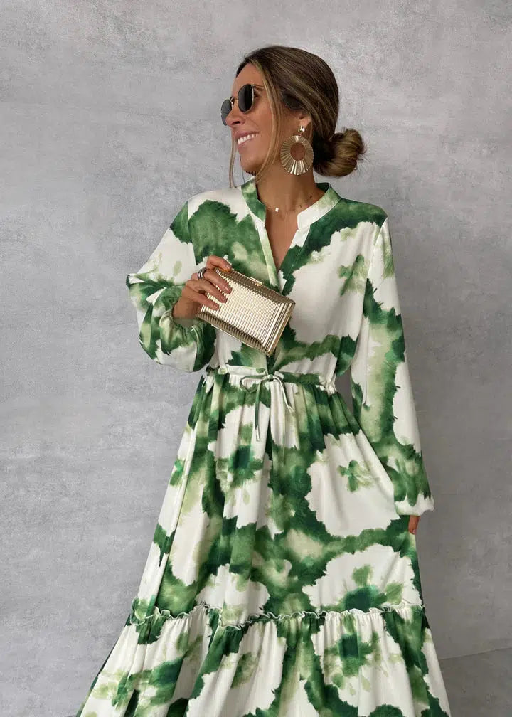 Patricia Women’s Maxi Dress – Elegant V-Neck Long Sleeve Evening Gown