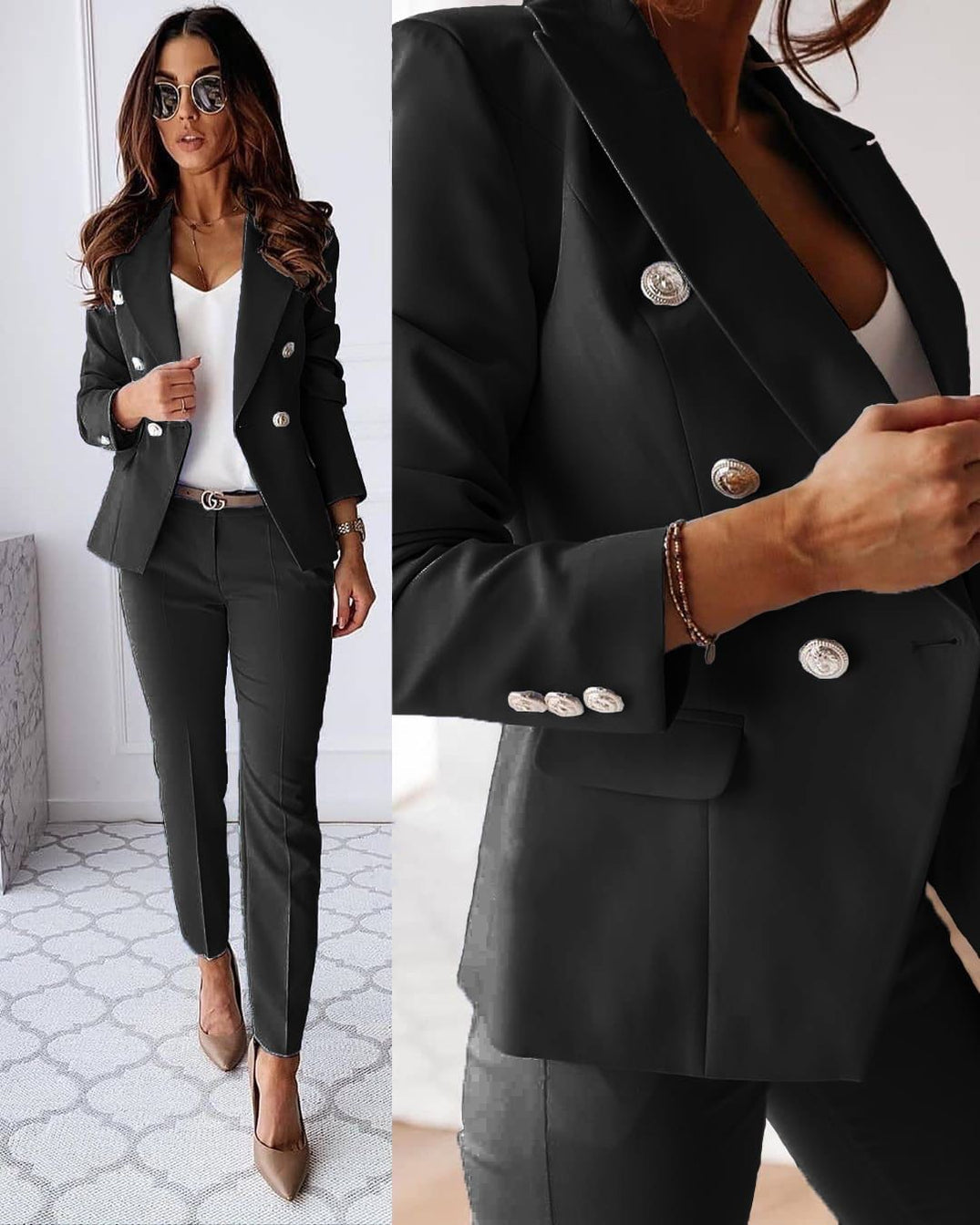 Elena Women’s Tailored Suit Set – Elegant Blazer & Slim Fit Trousers