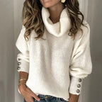 Emma Women’s Turtleneck Jumper – Elegant Knit Sweater with Button Sleeve Details