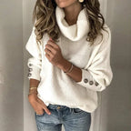 Emma Women’s Turtleneck Jumper – Elegant Knit Sweater with Button Sleeve Details