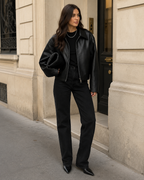 Celeste Women’s Faux Leather Bomber Jacket – Oversized Zip-Up Casual Coat