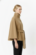Ivanna Women’s Wool Blend Coat – Elegant Long Winter Coat with Belt & High Collar