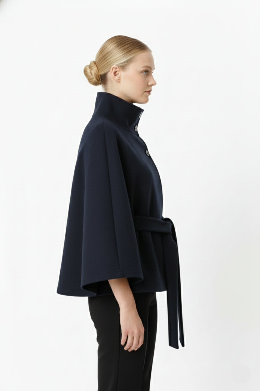 Ivanna Women’s Wool Blend Coat – Elegant Long Winter Coat with Belt & High Collar