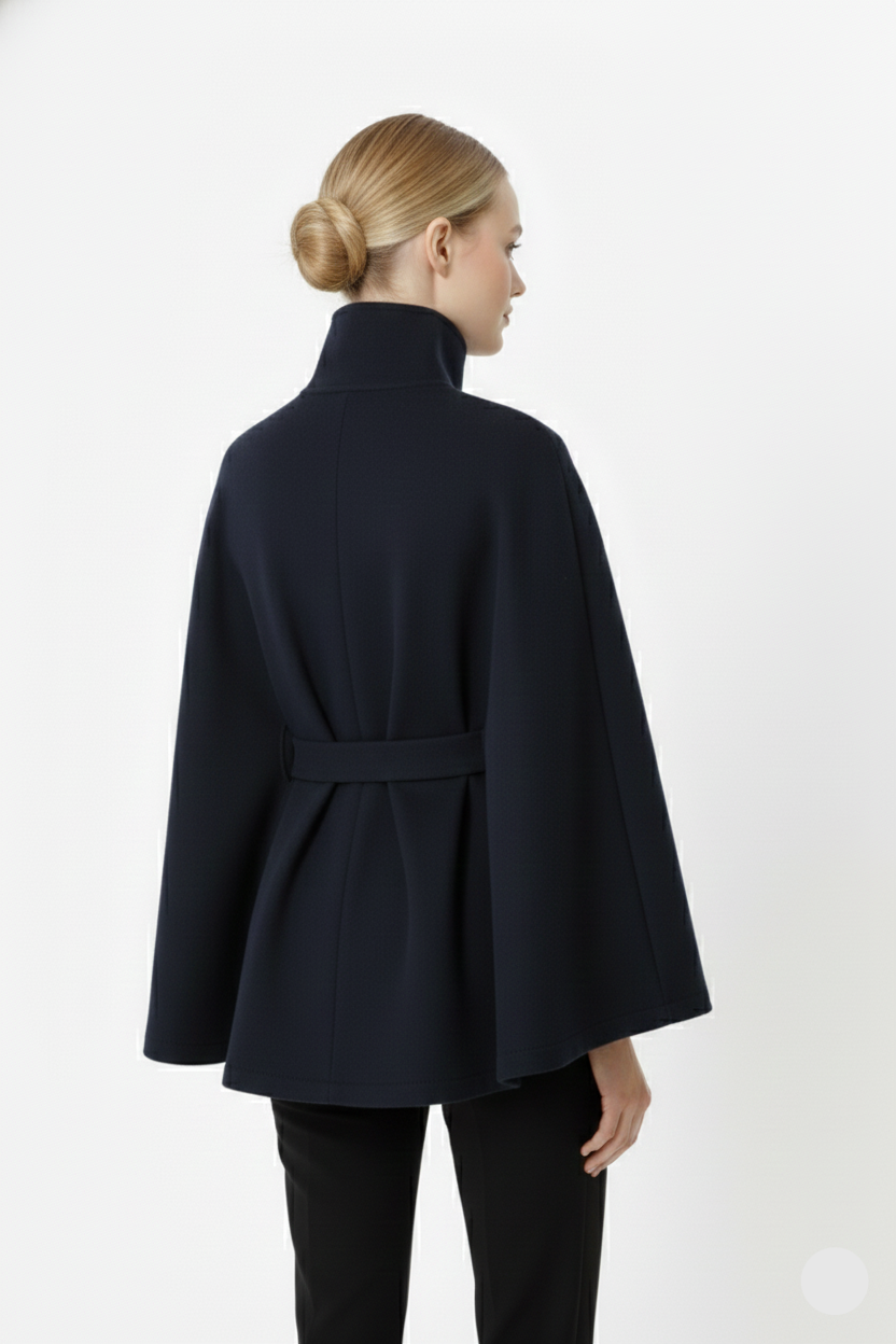 Ivanna Women’s Wool Blend Coat – Elegant Long Winter Coat with Belt & High Collar