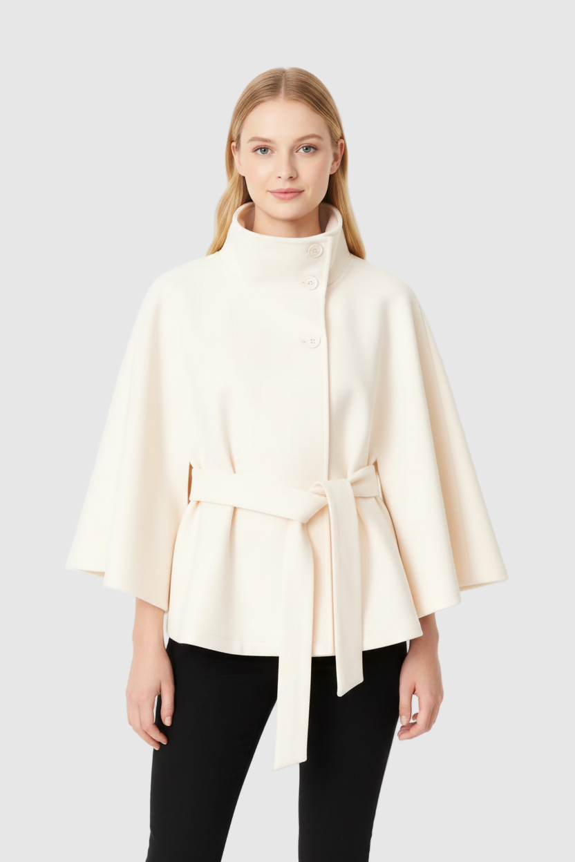 Ivanna Women’s Wool Blend Coat – Elegant Long Winter Coat with Belt & High Collar