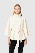 Ivanna Women’s Wool Blend Coat – Elegant Long Winter Coat with Belt & High Collar