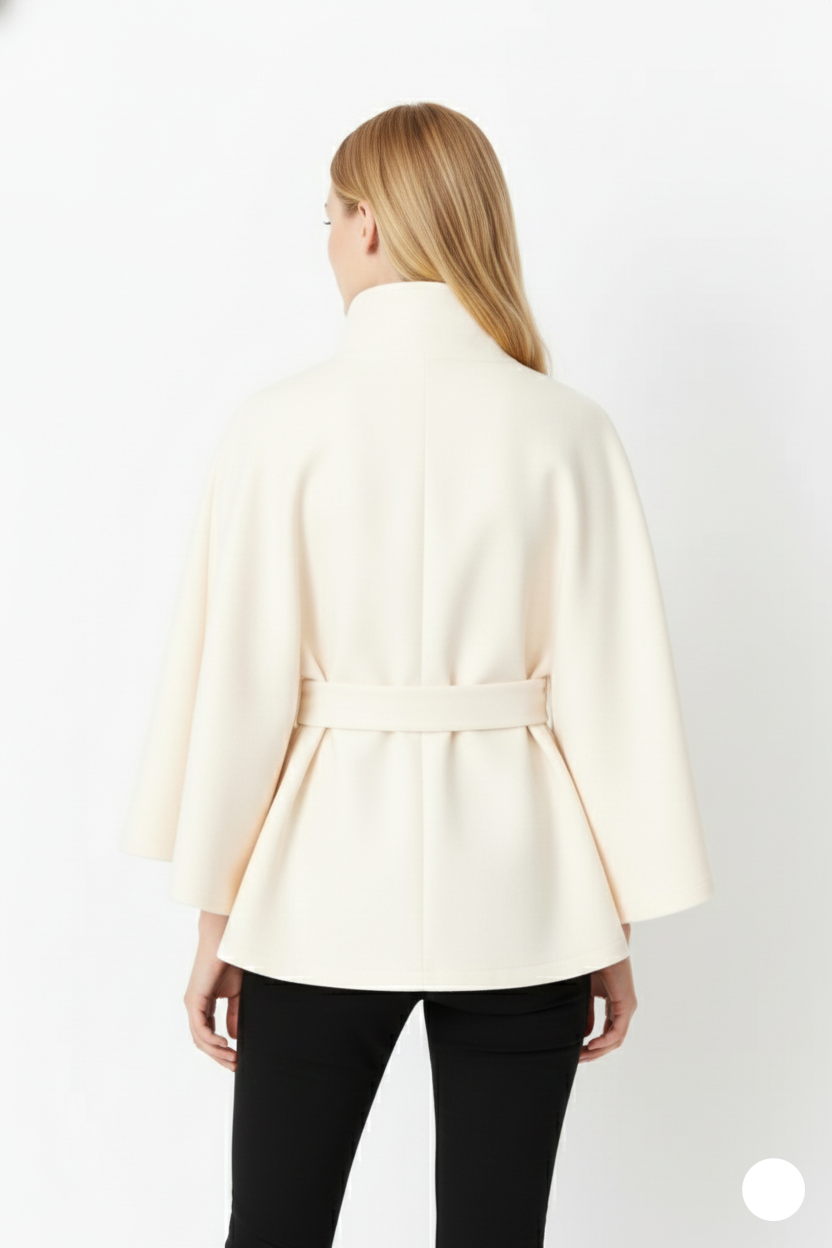 Ivanna Women’s Wool Blend Coat – Elegant Long Winter Coat with Belt & High Collar