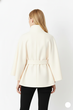 Ivanna Women’s Wool Blend Coat – Elegant Long Winter Coat with Belt & High Collar