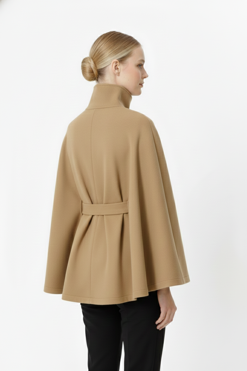 Ivanna Women’s Wool Blend Coat – Elegant Long Winter Coat with Belt & High Collar