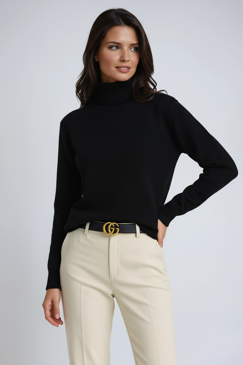 Mave Women’s Turtleneck Sweater – Soft Knit Winter Jumper with Elegant Ribbed Sleeves