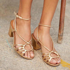 Zoheline Women’s Braided Sandals – Elegant Block Heel Summer Shoes with Adjustable Strap