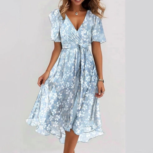 Emily Women’s Floral Midi Dress – Lightweight Chiffon Summer Dress with V-Neck Fit