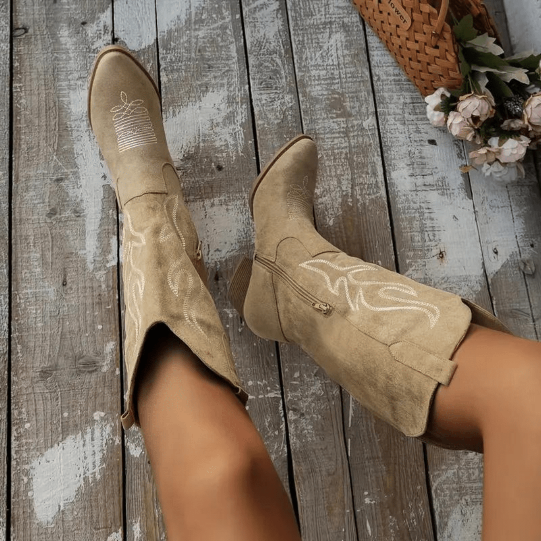 Sloan Women’s Cowboy Boots – Western Mid-Heel Boots with Elegant Pointed Toe