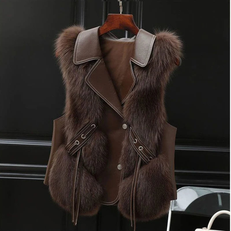 Dilara Women’s Faux Fur Gilet – Luxury Oversized Waist-Tie Winter Waistcoat