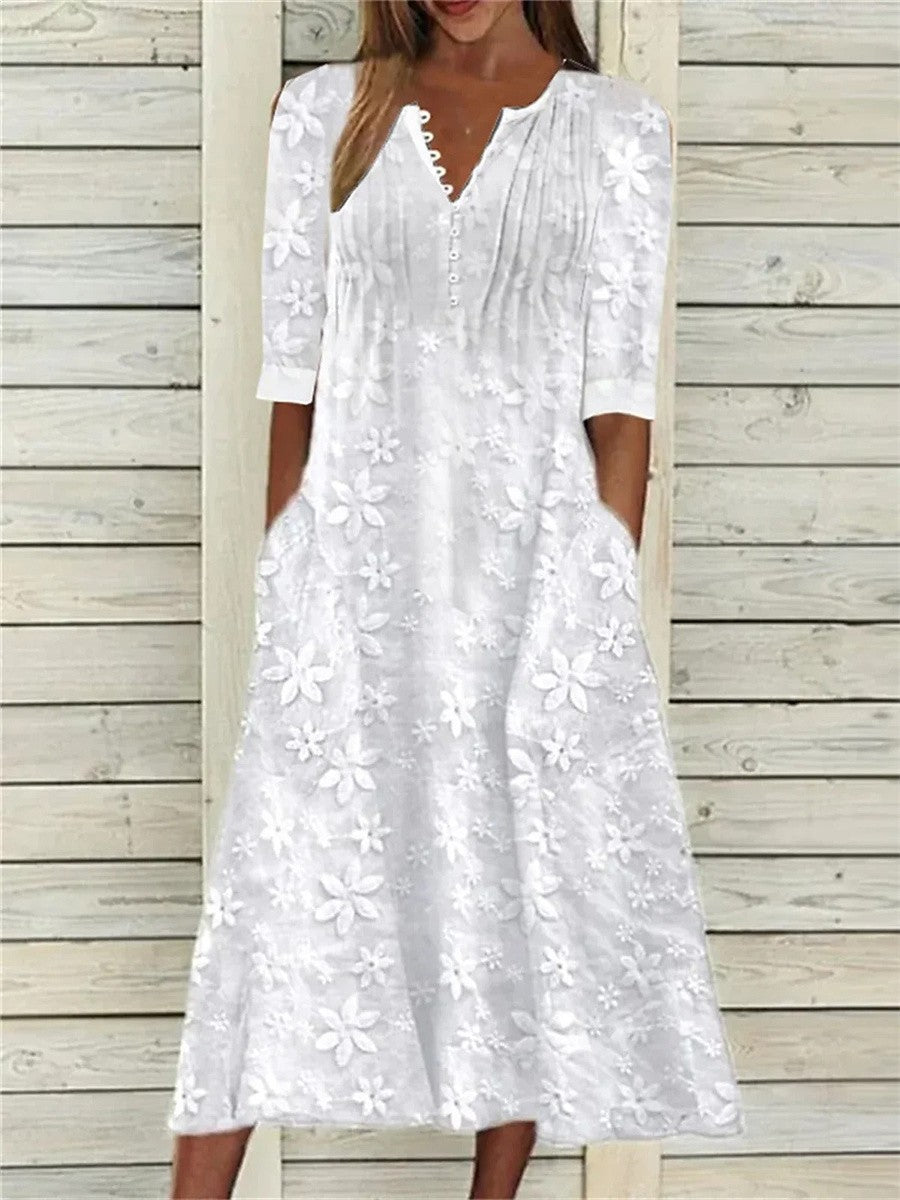 Miya Women’s Floral Maxi Dress – Elegant Cotton V-Neck Summer Dress with Pockets