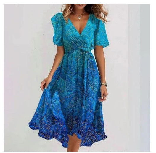 Emily Women’s Floral Midi Dress – Lightweight Chiffon Summer Dress with V-Neck Fit
