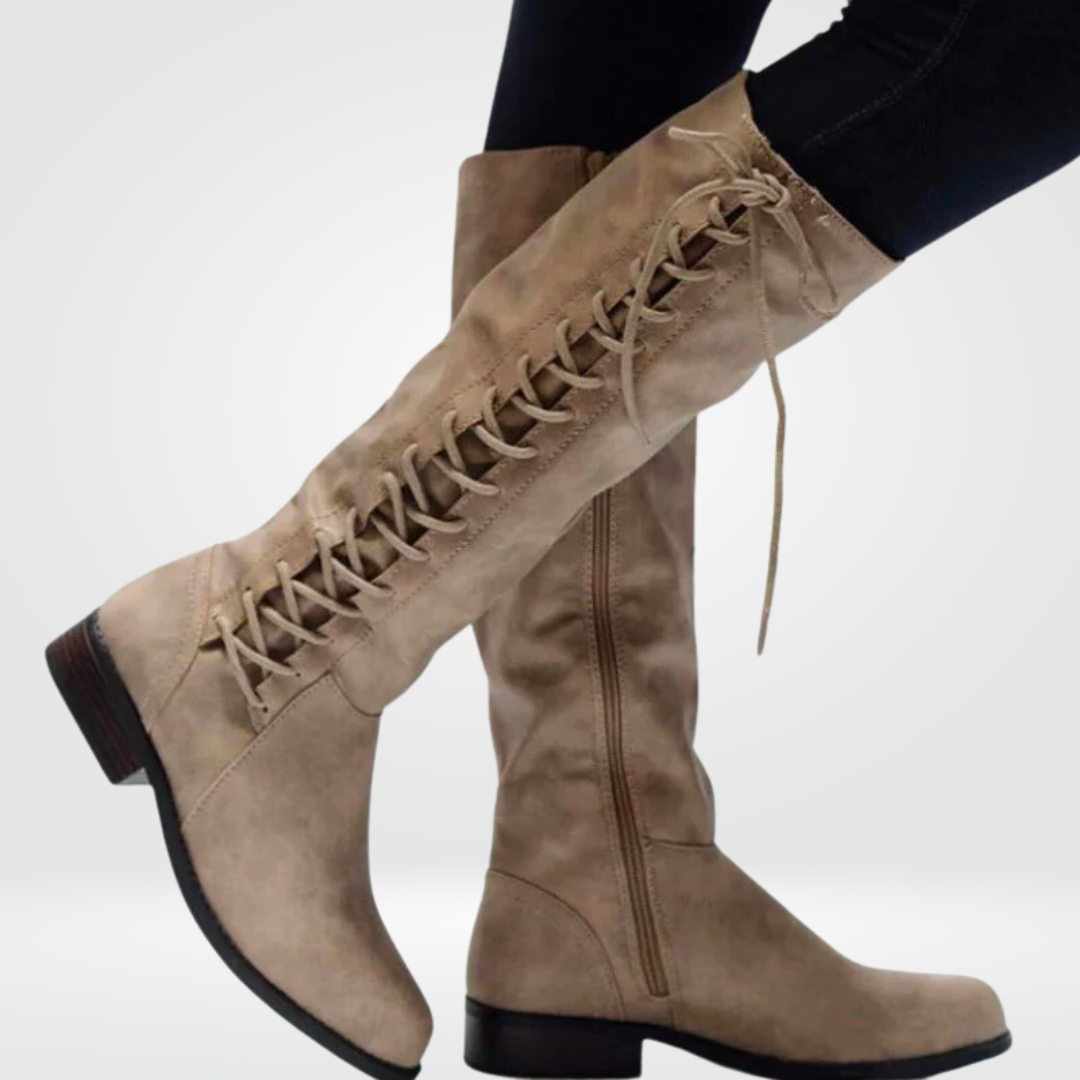 Amelia Women’s Knee-High Boots – Genuine Leather Lace-Up Winter Boots with Warm Lining