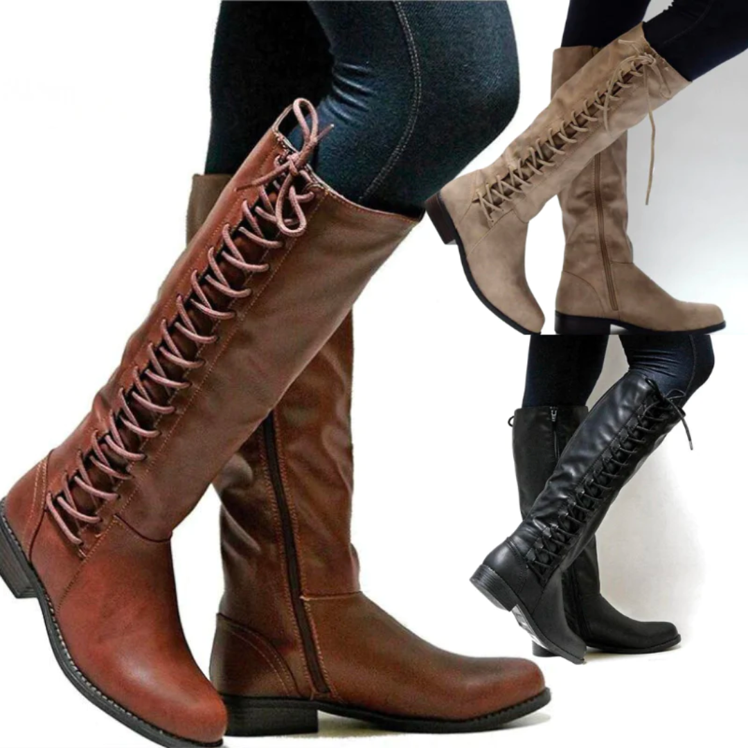 Amelia Women’s Knee-High Boots – Genuine Leather Lace-Up Winter Boots with Warm Lining