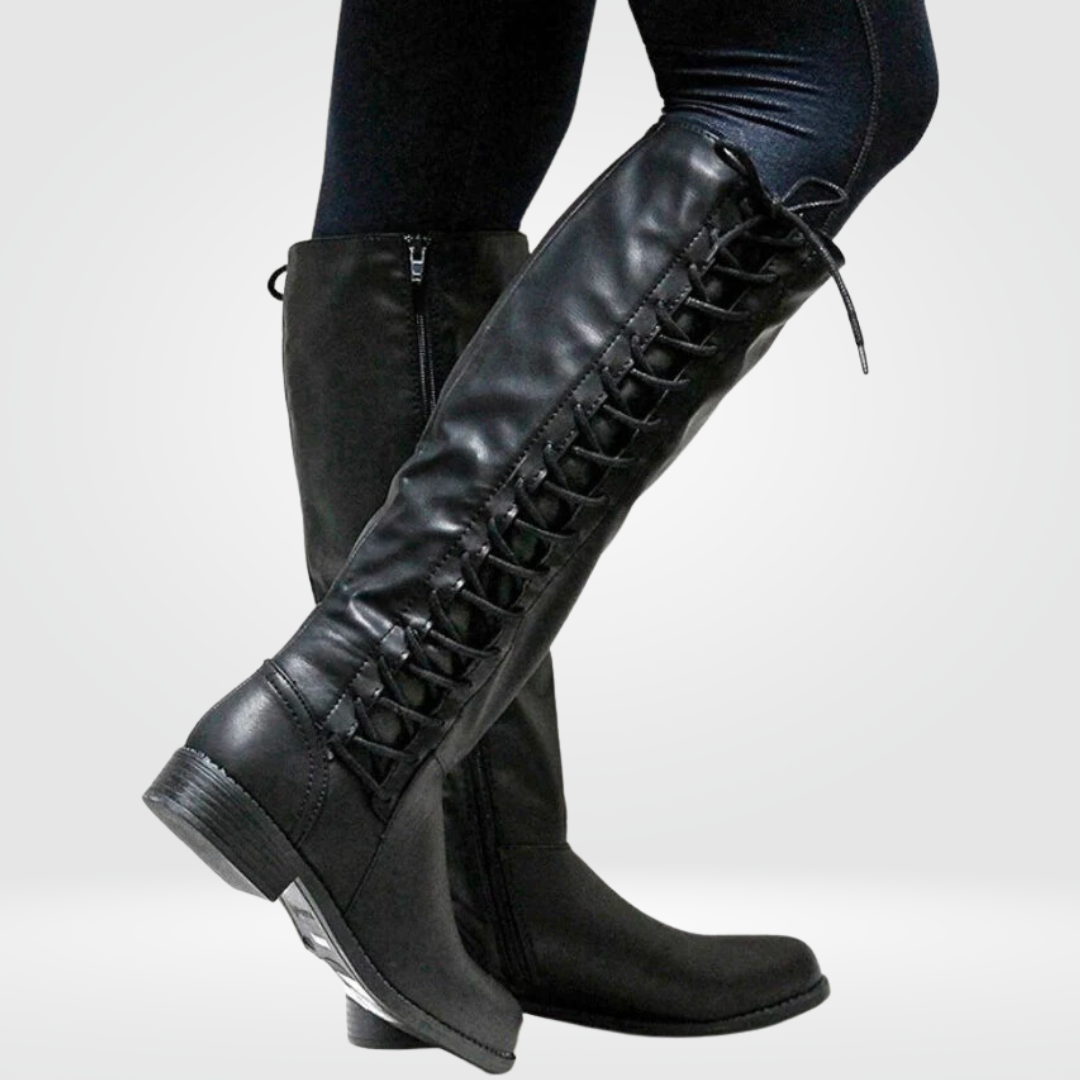 Amelia Women’s Knee-High Boots – Genuine Leather Lace-Up Winter Boots with Warm Lining