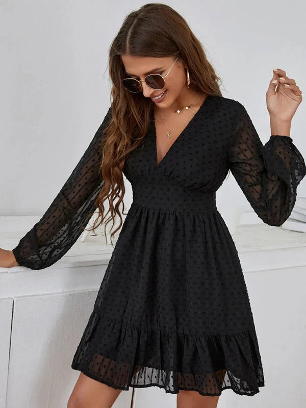 Christy Women’s Polka Dot Dress – Fit & Flare Midi Dress with Sheer Long Sleeves