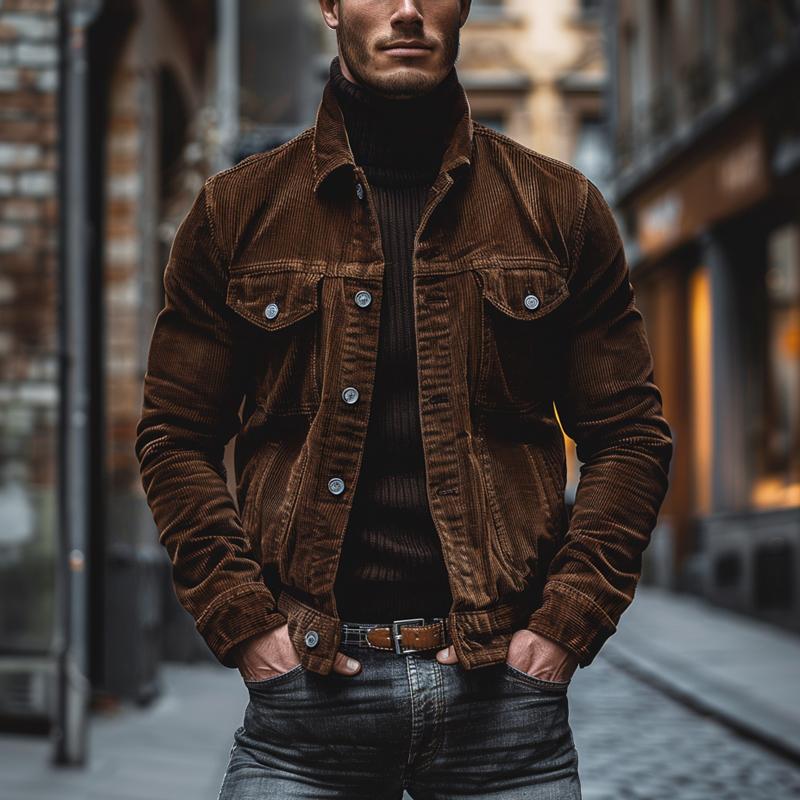 Bryn Men’s Corduroy Jacket – Retro Workwear Coat with Utility Pockets & Relaxed Fit