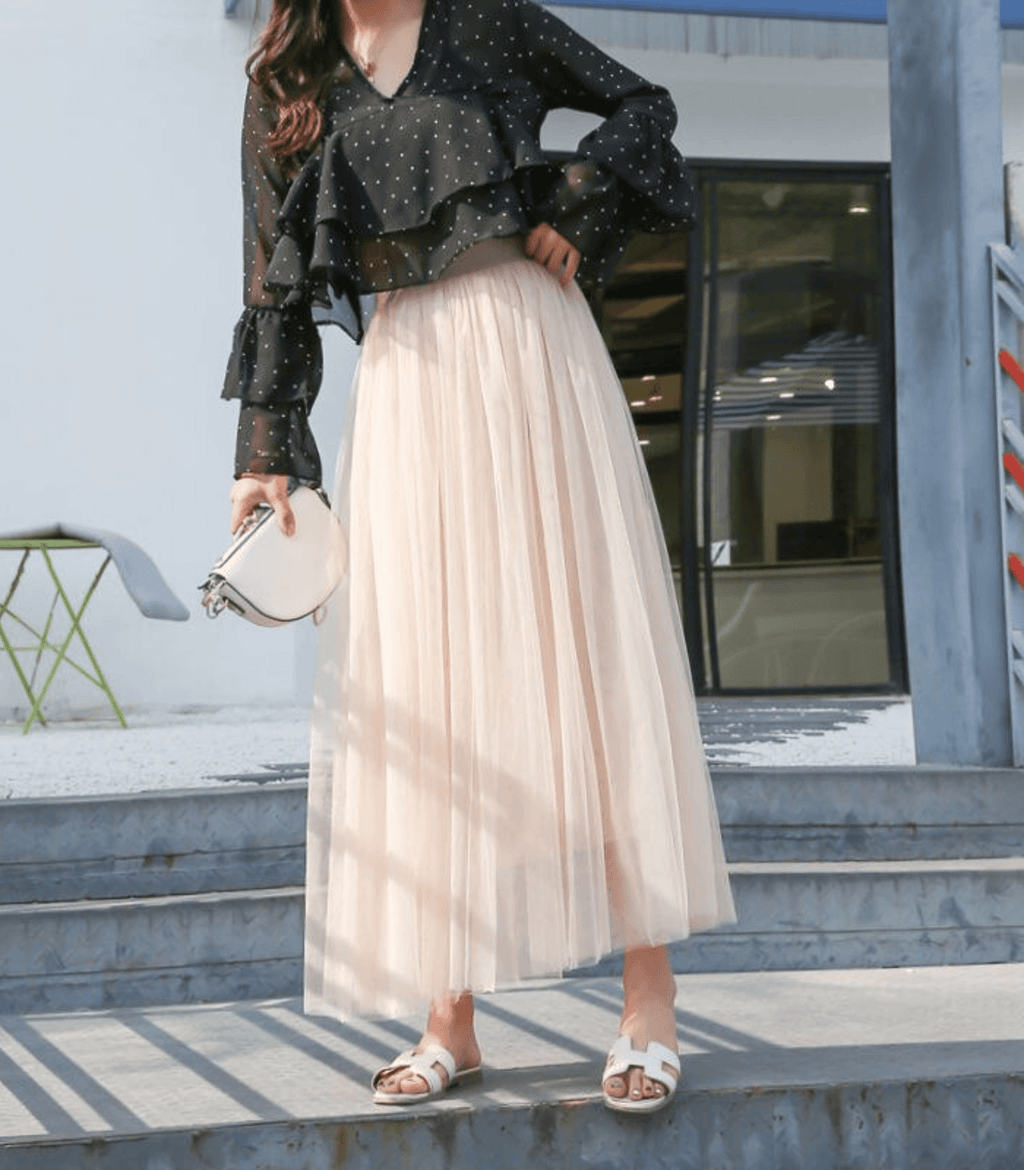 Shandria Women’s Tulle Midi Skirt – Elegant High-Waist Layered Mesh Summer Skirt