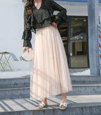 Shandria Women’s Tulle Midi Skirt – Elegant High-Waist Layered Mesh Summer Skirt