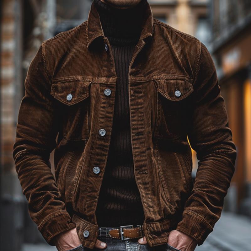 Bryn Men’s Corduroy Jacket – Retro Workwear Coat with Utility Pockets & Relaxed Fit