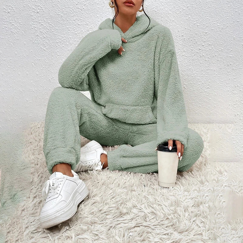 Sloane Women’s Fleece Lounge Set – Soft Hooded Winter Pyjama Set with Relaxed Fit