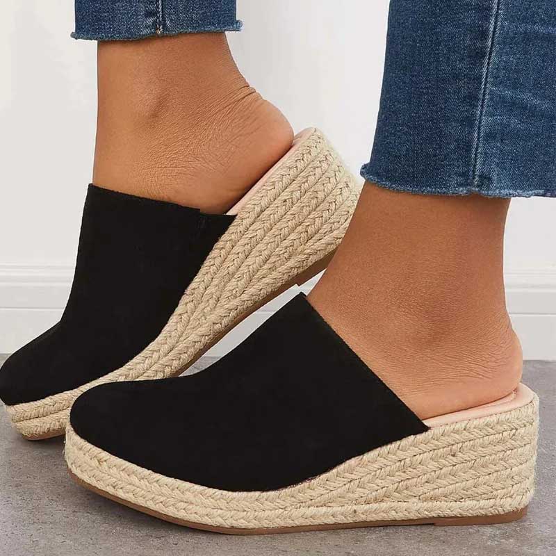 Mika Women’s Wedge Mules – Navy Espadrille Slip-On Sandals with Comfortable Heel